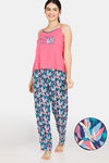 Zivame Pretty Floral Woven Pyjama Set - Medieval Blue — thumbnail 1